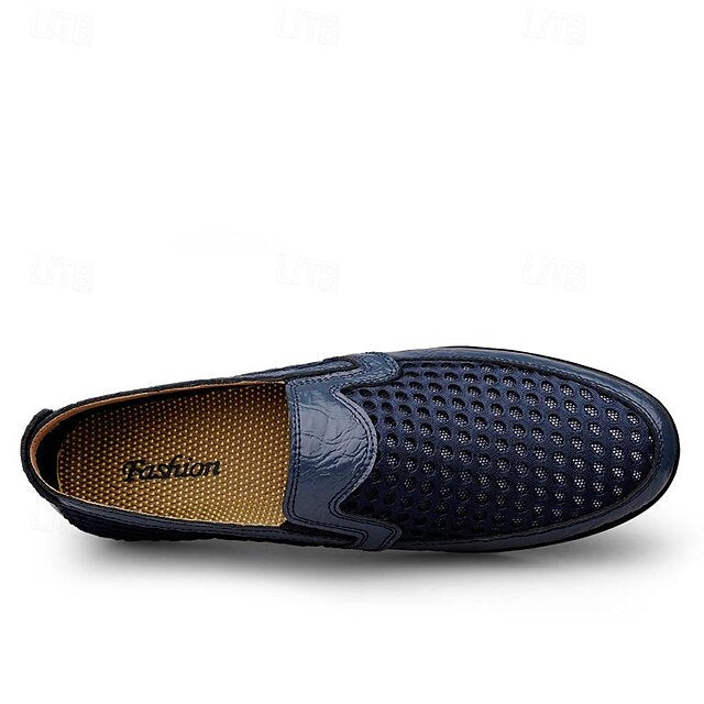 Breathable Men's Leather and Casual Loafers - Slip-On Mesh