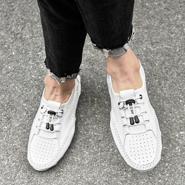 Shoes Casual Perforated with Men's White Hand-Stitched