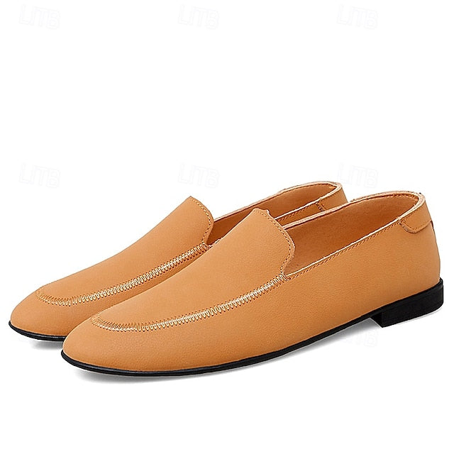 Loafers Shoes - Faux Prom Leather Men's with White Slip-On