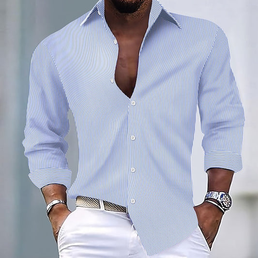 Casual Striped Shirt Summer Men's Button