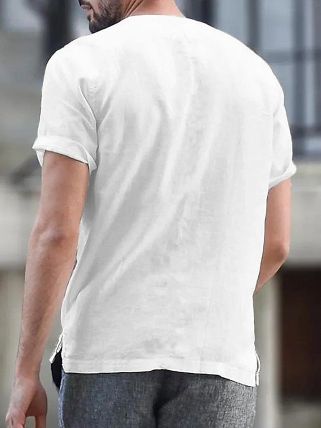 Band Linen Shirt Summer Collar Men's