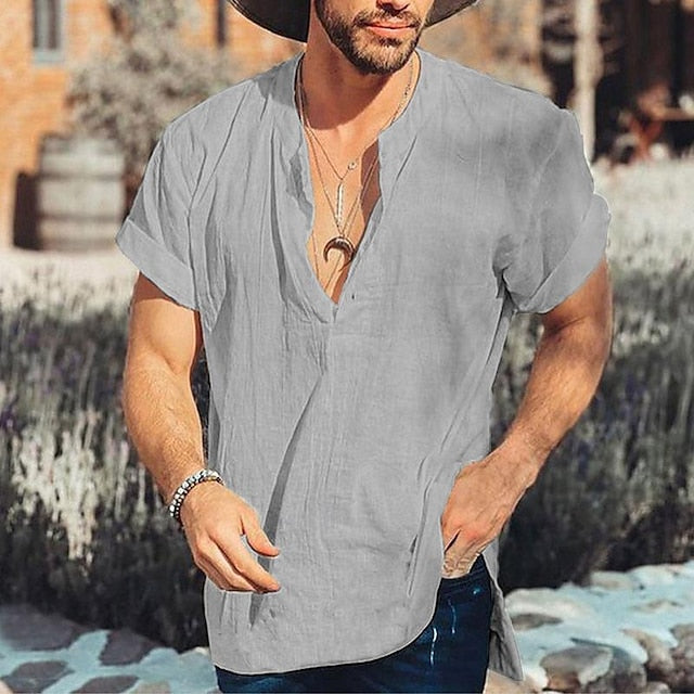 Plain Beach Linen Shirt Men's Casual