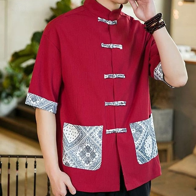Casual Men's Shirt Cotton Button Up Linen