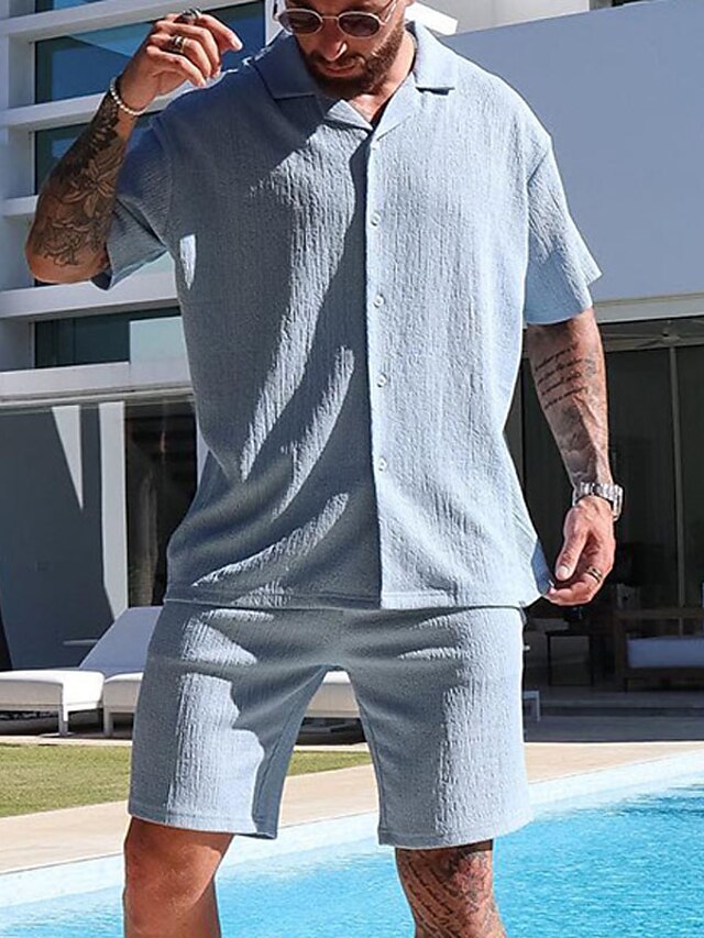 Men's Piece Button Casual 2 Summer Shirt Set Up