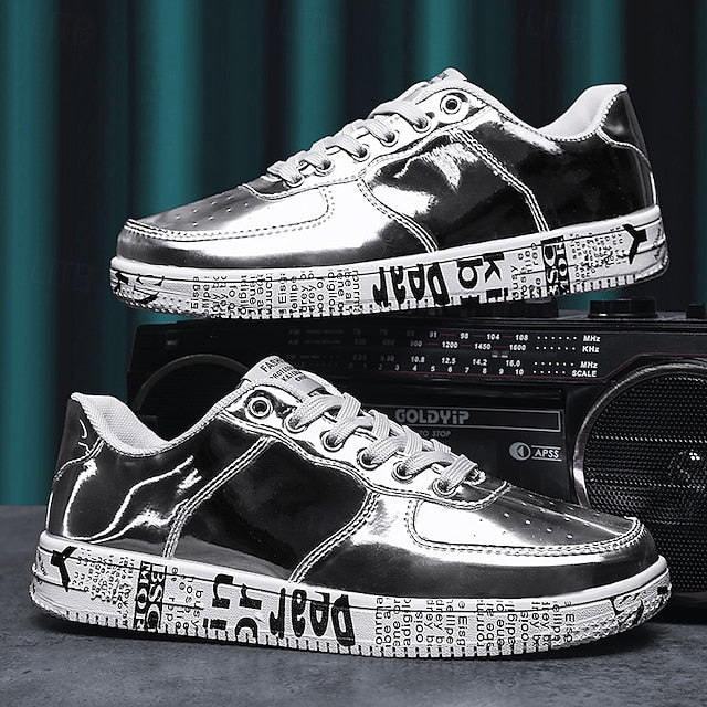 Printed Metallic Gold Sneakers Men's with Sole - Stylish