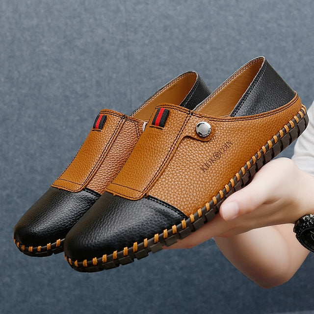 – Men's Leather Driving Loafers Slip-On Casual Two-Tone