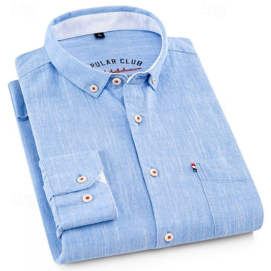 Shirt Button Linen Men's Casual Plain Up