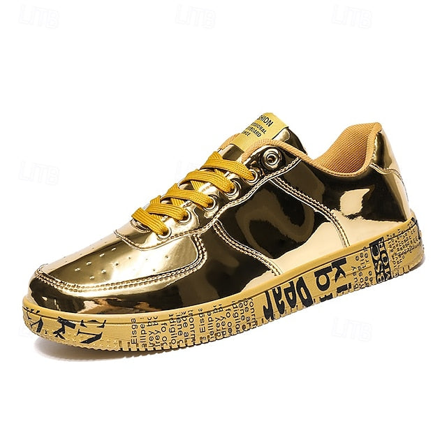 Printed Metallic Gold Sneakers Men's with Sole - Stylish