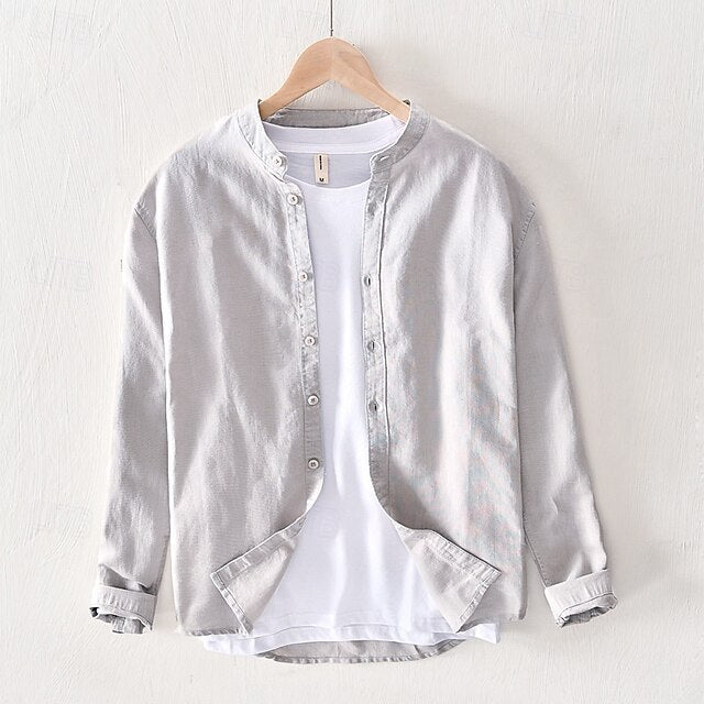 Up Cotton Casual Shirt Men's Button Linen