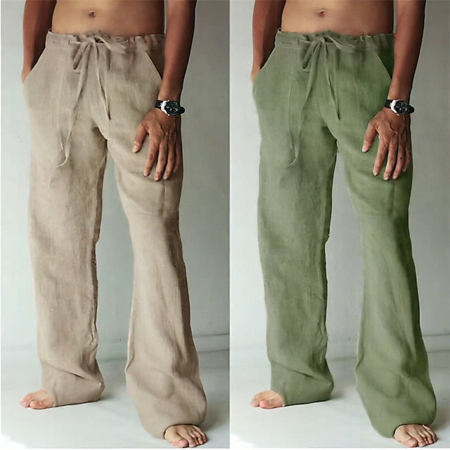 Beach Trousers Men's Linen Summer Pocket Pants Pants Pants