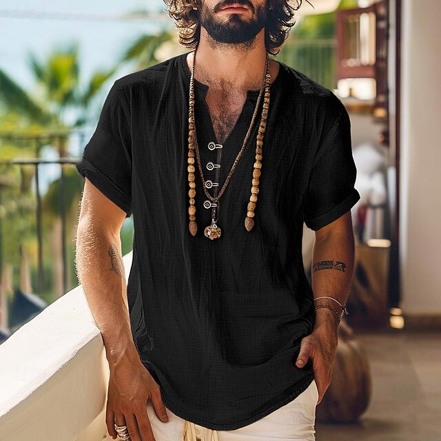 Linen Summer Solid Beach Men's Shirt
