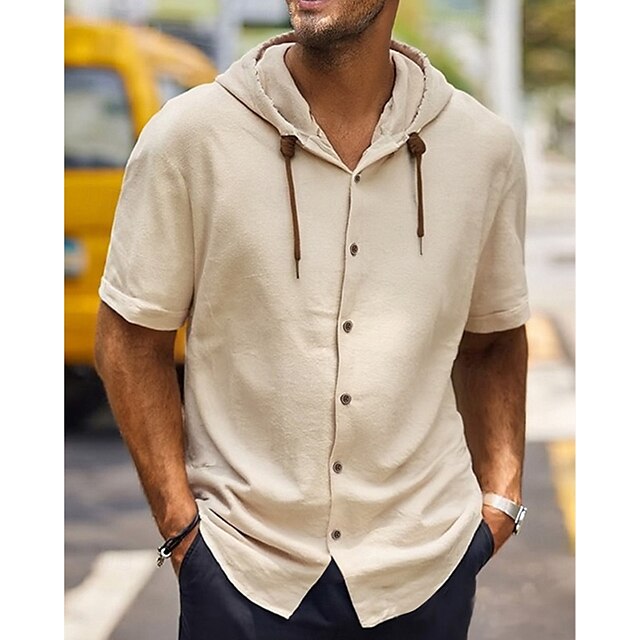 Up Shirt Men's Casual Linen Plain Button