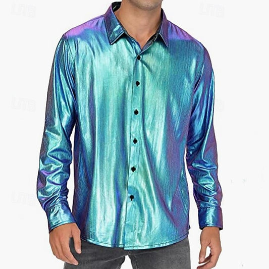 Blue Shirt Waffle Long Men's Button Up Casual