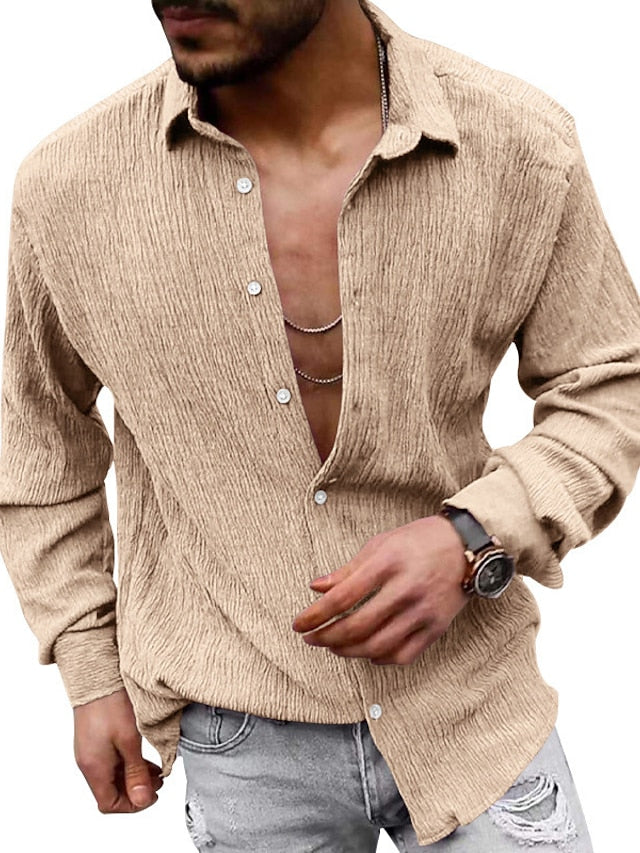 Shirt Blue Casual Men's White Up Black Button