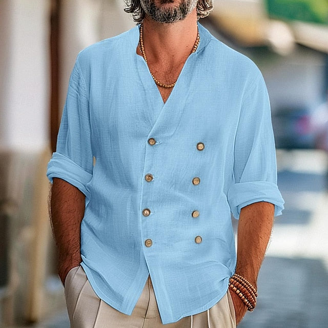Band Men's Collar Summer Shirt Linen