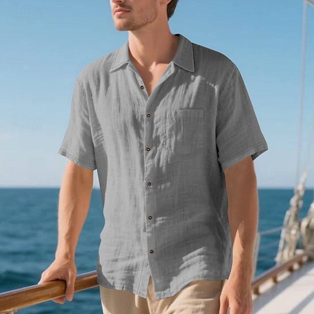 Casual Men's Cotton Shirt Linen Up Button
