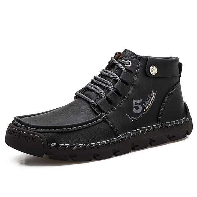 Casual Men's Lace-Up Leather Ankle Vintage Boots –