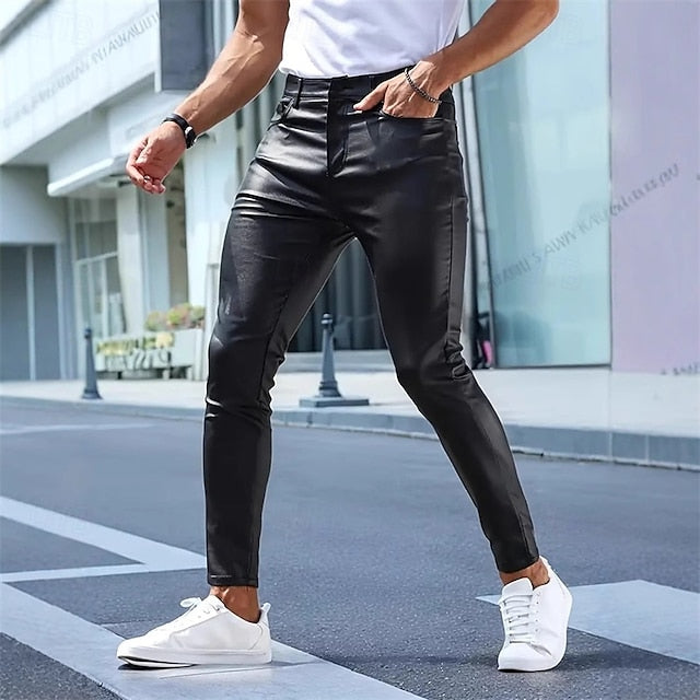 Pants Leather Summer Trousers Pocket Men's Shorts Faux