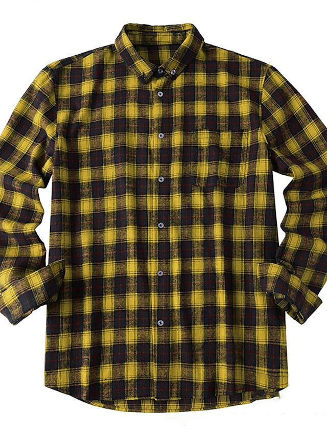 Yellow Casual Button Shirt Men's Up Green Red