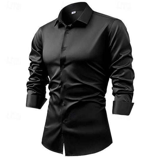 Satin Plain Men's Casual Up Shirt Button