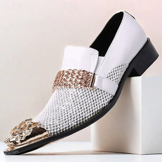 Loafers with Metallic Premium Men's Cowhide Slip-On White