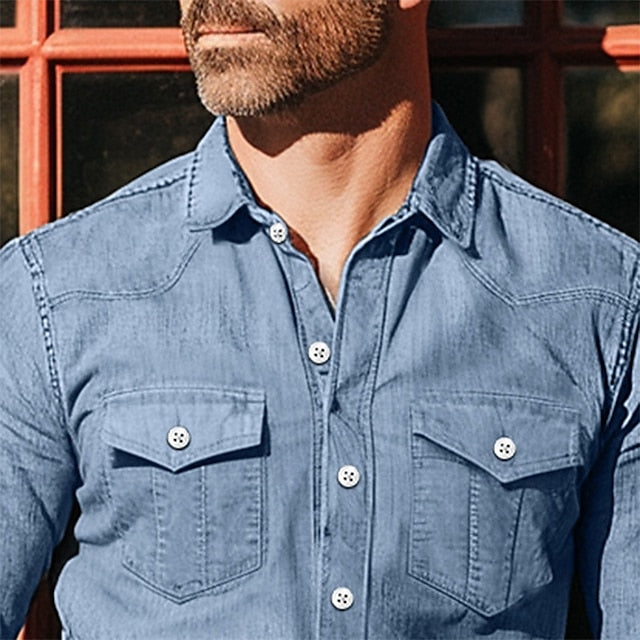 Men's Chambray Button Casual Shirt Calico