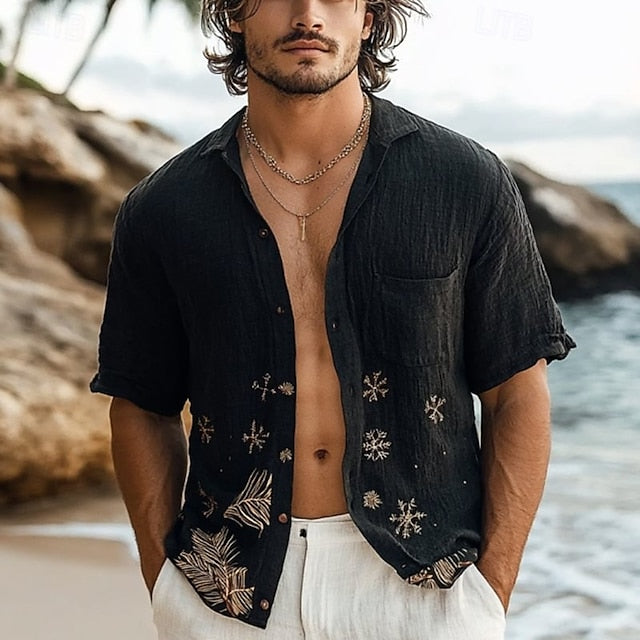 Button Casual Cotton Shirt Men's Linen Up