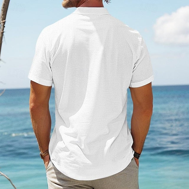 Henley Shirt Retro Linen Men's Popover Shirts