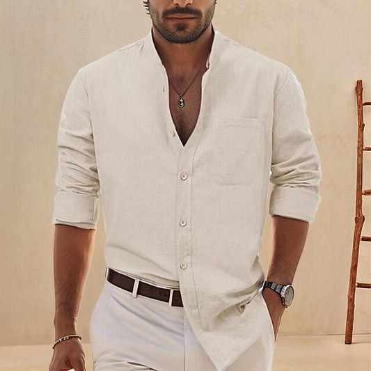 White Men's Chinese Cotton Linen Shirt