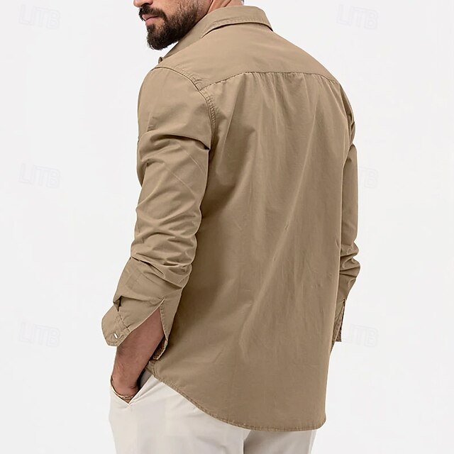 White Light Button Men's Casual Shirt Up Black