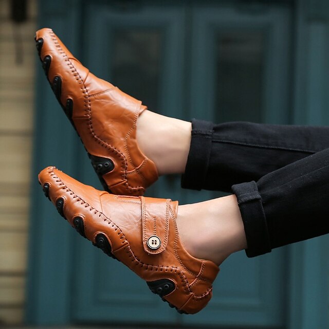 Leather Hand-Stitched Faux Soft Slip-On – Men's Moccasins