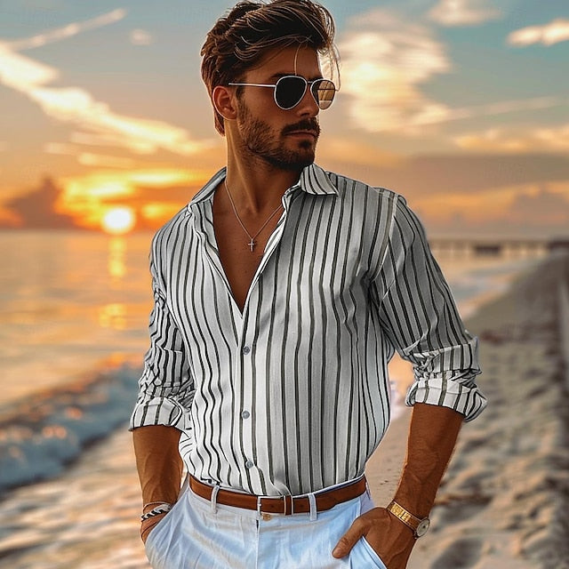 Summer 100% Casual Cotton Shirt Up Button Men's