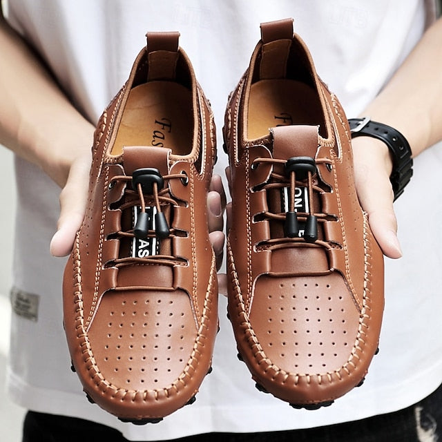Shoes Casual Perforated with Men's White Hand-Stitched
