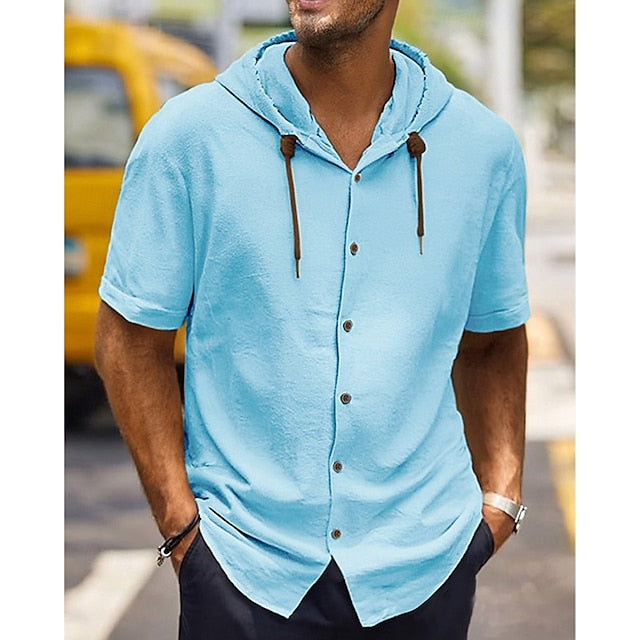 Up Shirt Men's Casual Linen Plain Button