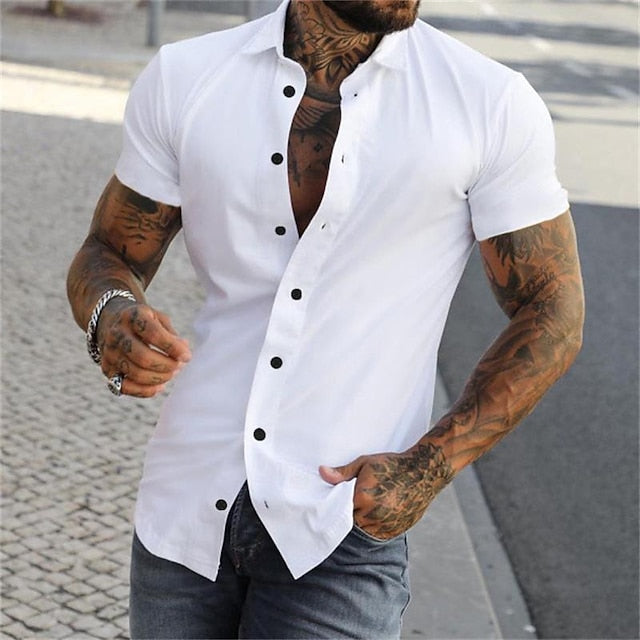 Summer Men's Shirt Black Button blue Up grey