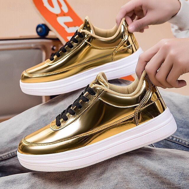 Stylish Gold Sneakers Low-Top – Men's Lace-Up Metallic