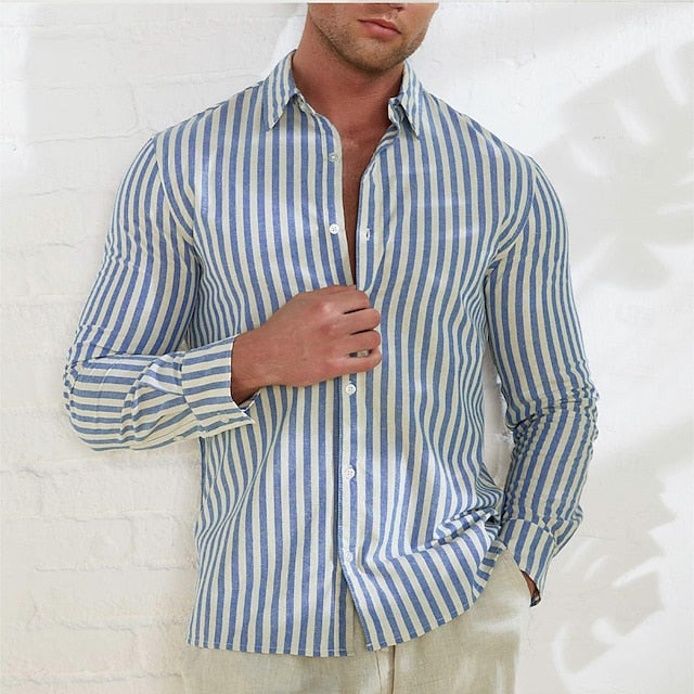 Summer 100% Casual Cotton Shirt Up Button Men's