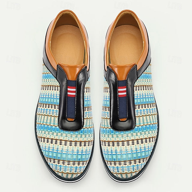 Leather Sneakers Woven – Men's Faux Blue Nylon
