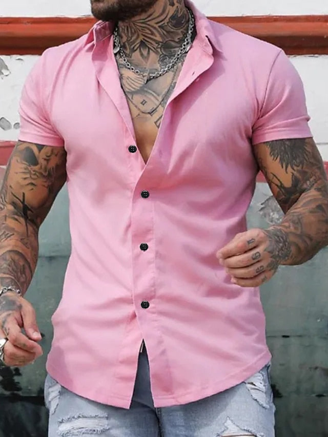 Button Casual Black Up Shirt Men's Summer