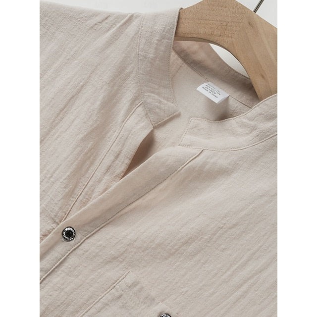 Linen Shirt Popover Up Casual Men's Button