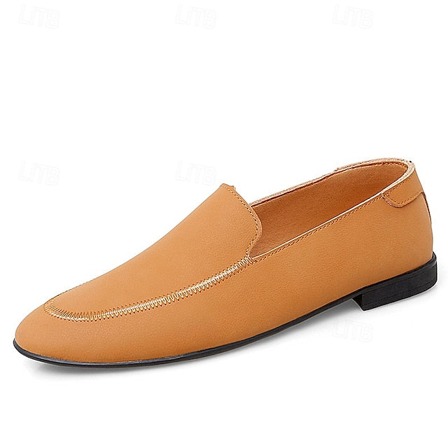 Loafers Shoes - Faux Prom Leather Men's with White Slip-On