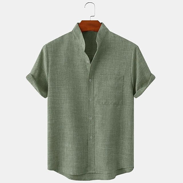 Linen Men's Casual Up Shirt Cotton Button