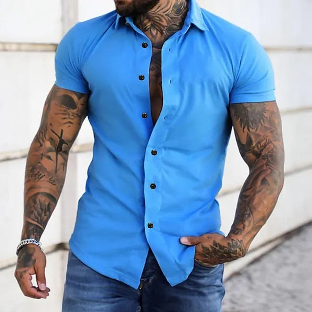 Casual Shirt Men's Up Summer Button
