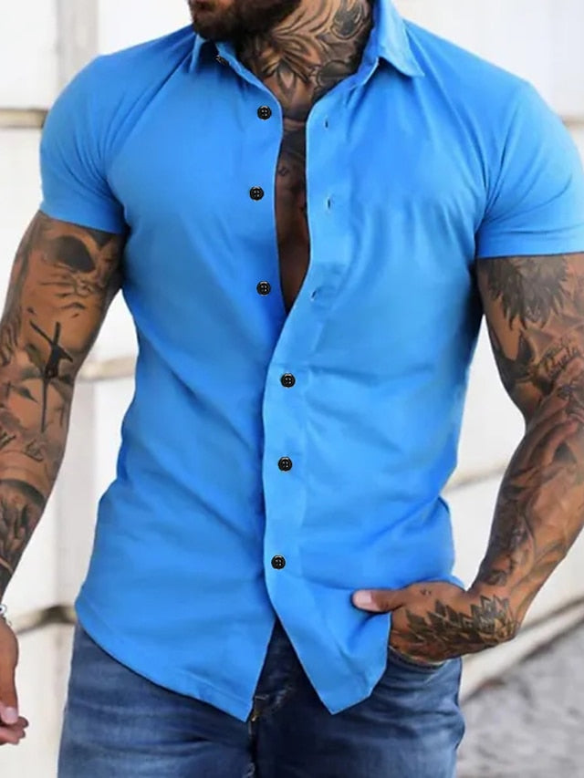 Button Casual Black Up Shirt Men's Summer