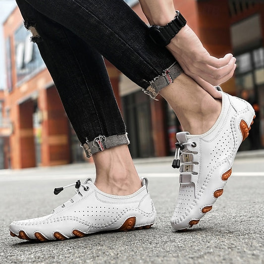 Shoes Casual Perforated with Men's White Hand-Stitched