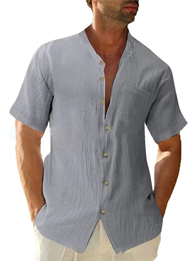 Men's Chinese White Cotton Linen Shirt Collar