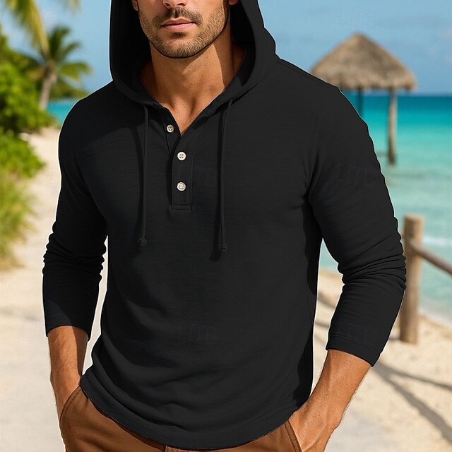 Light Black Button Shirt Men's Green White Up Hooded