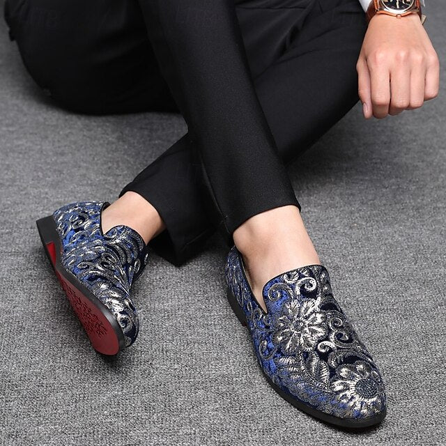 Slip-On – Stylish Floral Men's Embroidered Purple Loafers