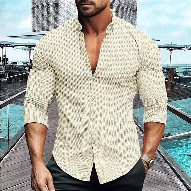 Up Men's Sleeve Waffle Button Shirt Casual Long