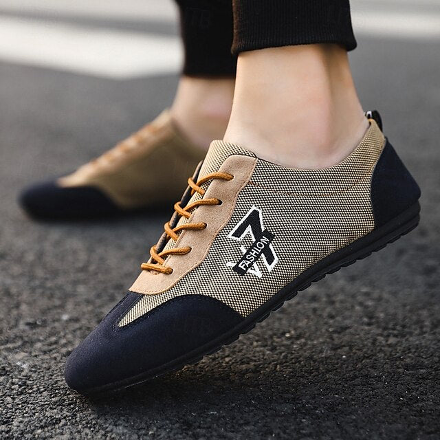 – Lace-Up Navy Nylon Breathable and Sneakers Men's Beige